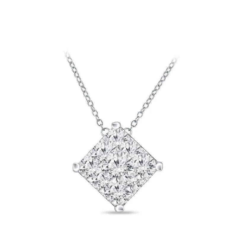 silver pendant necklace with gemstone and initial -14k Gold Square Shaped 0.06ct TDW Pave Diamond Necklace by Auriya (H-I, I1-I2)