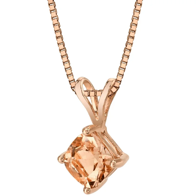 silver pendant necklace with gemstone and initial -14K Rose Gold Cushion Cut 0.75 Carat Morganite Pendant Necklace