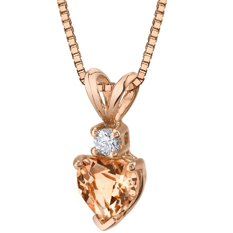 engraved moonstone pendant necklace gold -Morganite and Diamond Pendant Necklace 14K Yellow Gold 0.75 Carat Heart Shape