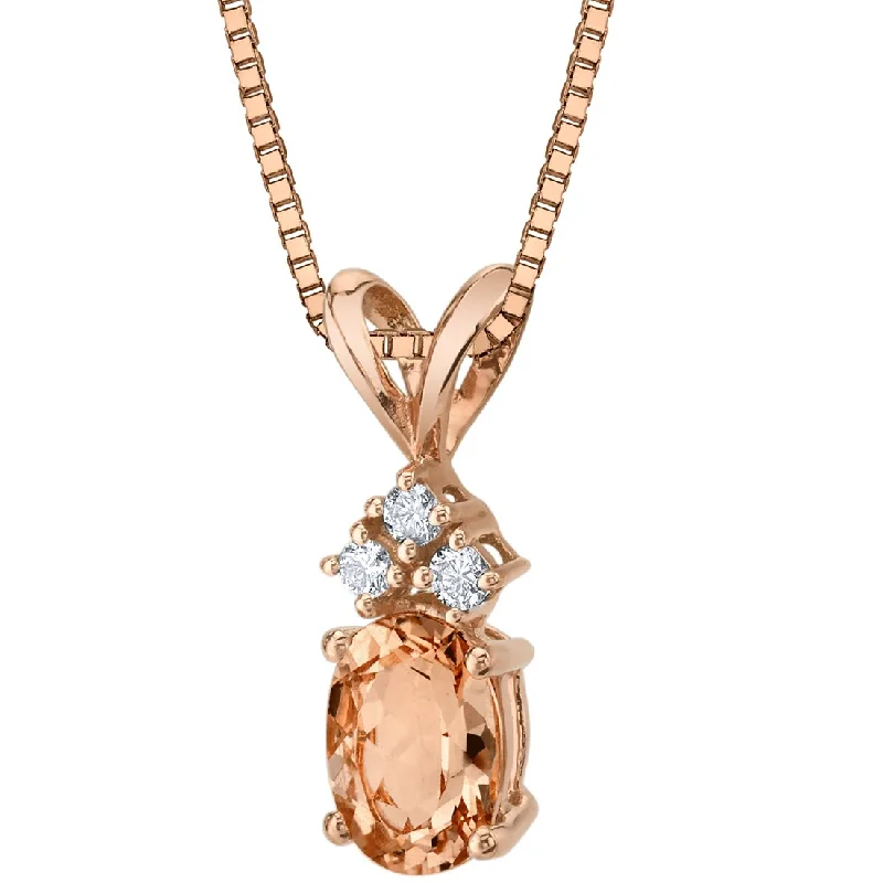 custom engraved pendant necklace for bridesmaids -Morganite and Diamond Pendant Necklace 14K Rose Gold 0.75 Carat Oval