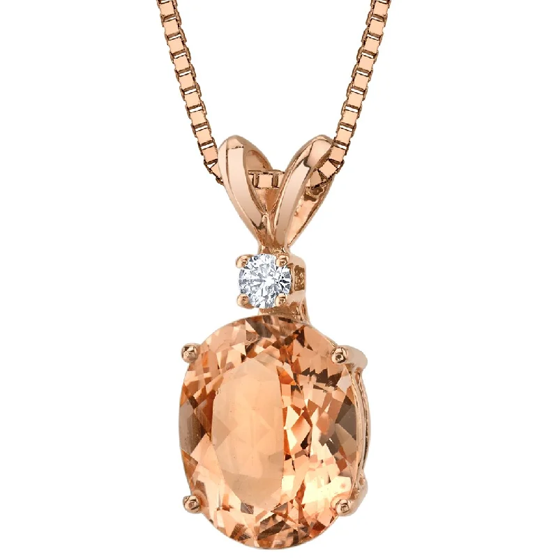 unique silver pendant necklace with nameplate -Morganite and Diamond Pendant Necklace 14K Rose Gold 2.50 Carats Oval