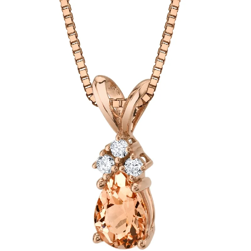 personalized pendant necklace with nameplate -Morganite and Diamond Pendant Necklace 14K Rose Gold 0.75 Carat Pear Shape