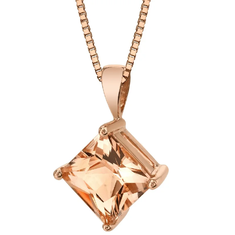 personalized nameplate pendant necklace with initials -14K Rose Gold Princess Cut 2 Carats Morganite Pendant Necklace