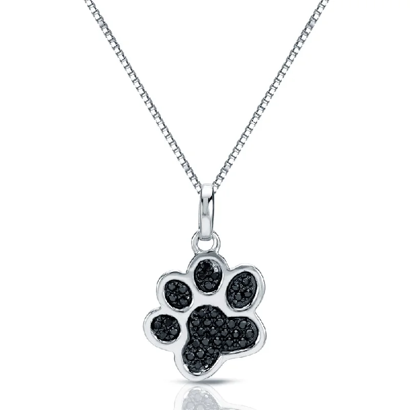 custom pendant necklace with heart for anniversary -14k White Gold 1/10ctw Black Diamond Dog Paw Necklace 14k Gold