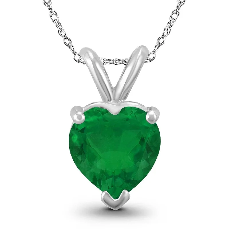 engraved pendant necklace with initials silver -14K White Gold 4MM Heart Emerald Pendant