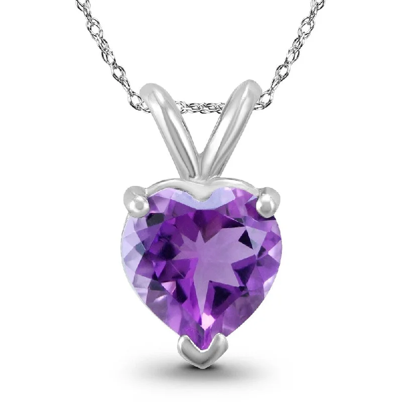 silver pendant necklace with heart and crystal -14K White Gold 5MM Heart Amethyst Pendant