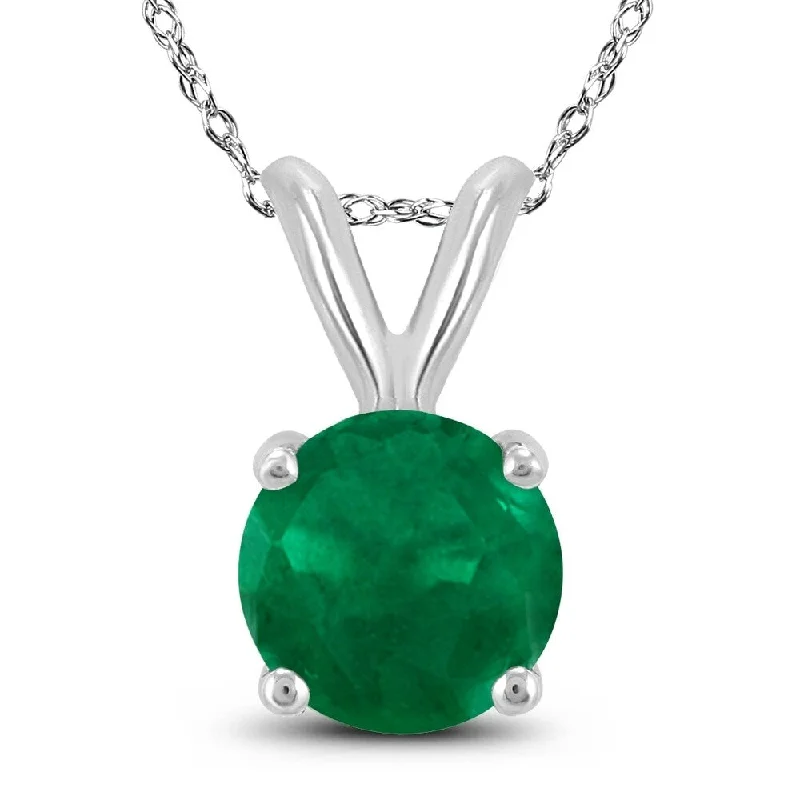 custom pendant necklace with star and moon -14K White Gold 5MM Round Emerald Pendant