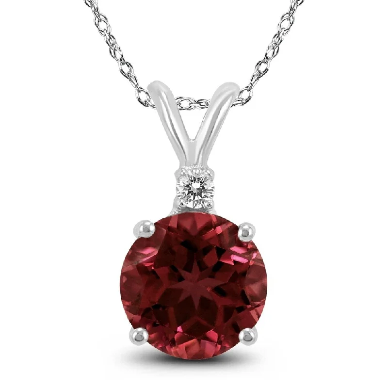 personalized pendant necklace with heart-shaped gemstone -14K White Gold 5MM Round Garnet and Diamond Pendant