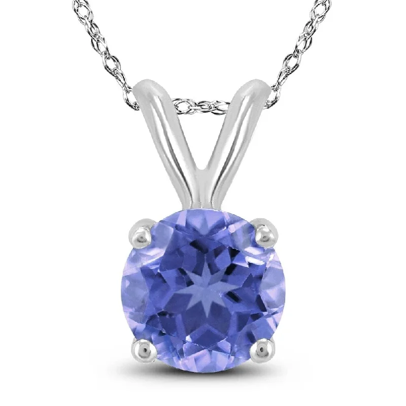 custom pendant necklace for best friend -14K White Gold 5MM Round Tanzanite Pendant