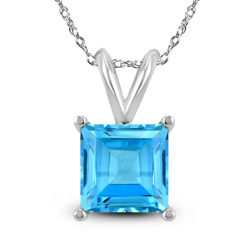 women’s custom pendant necklace with gemstone -14K White Gold 5MM Square Blue Topaz Pendant