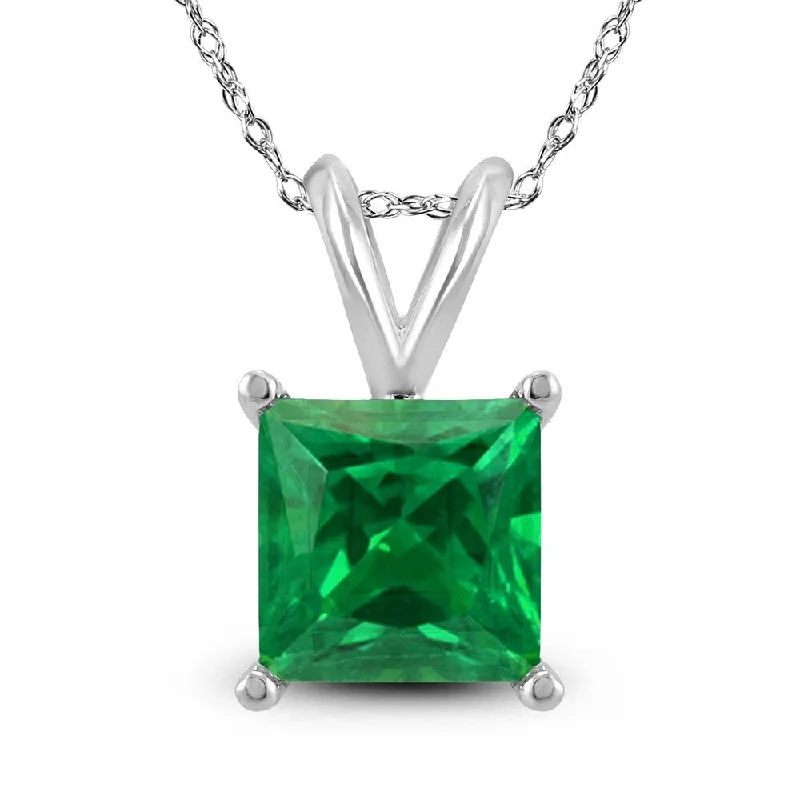 personalized pendant necklace for Christmas gift -14K White Gold 5MM Square Emerald Pendant