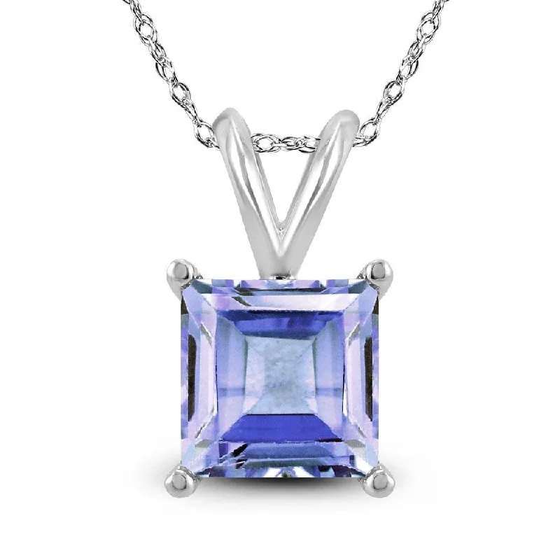 gemstone pendant necklace with personalized engraving -14K White Gold 5MM Square Tanzanite Pendant