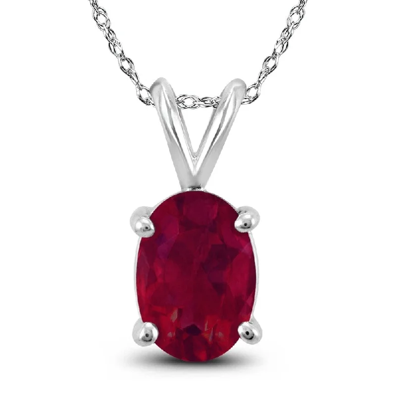 pendant necklace with engraving for bridal party -14K White Gold 5x3MM Oval Ruby Pendant