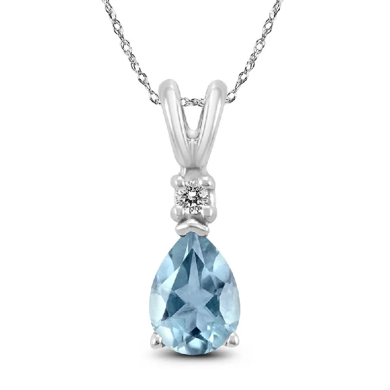 custom pendant necklace with initials for bridal party -14K White Gold 5x3MM Pear Aquamarine and Diamond Pendant