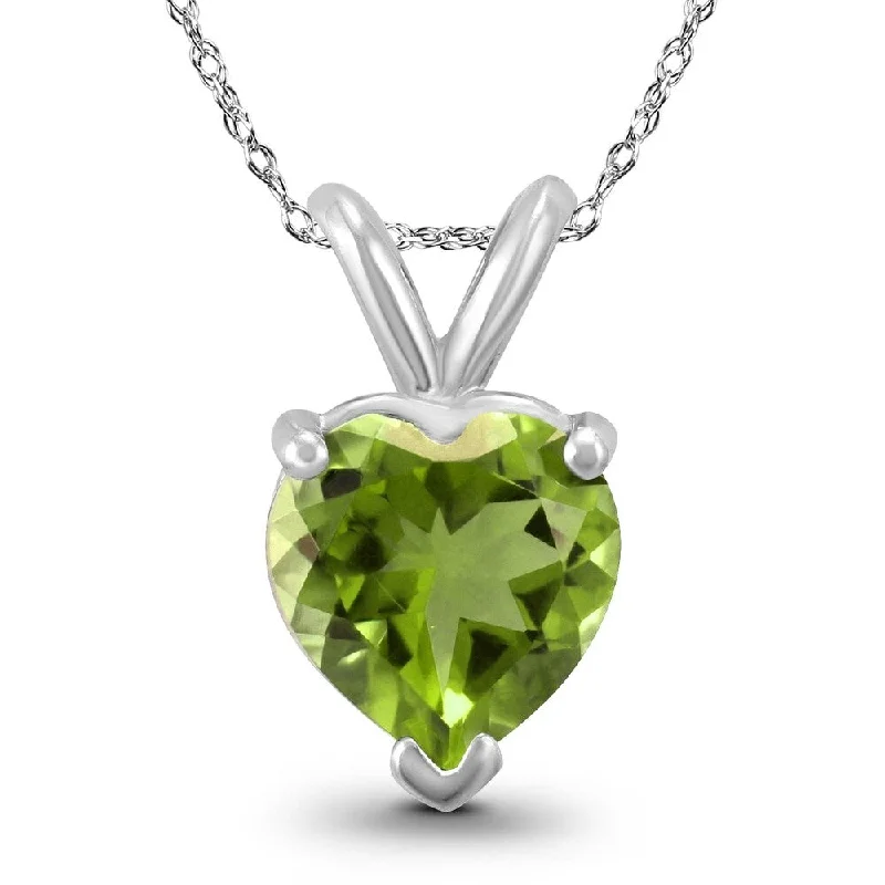 personalized moonstone pendant necklace for mom -14K White Gold 6MM Heart Peridot Pendant