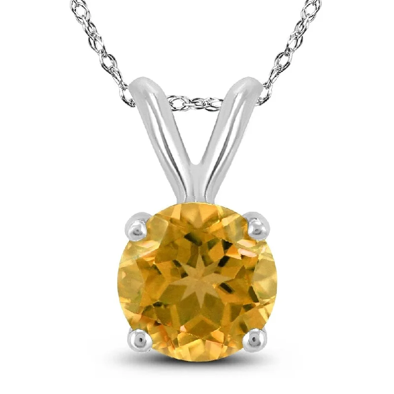 silver pendant necklace with charm for mom -14K White Gold 6MM Round Citrine Pendant