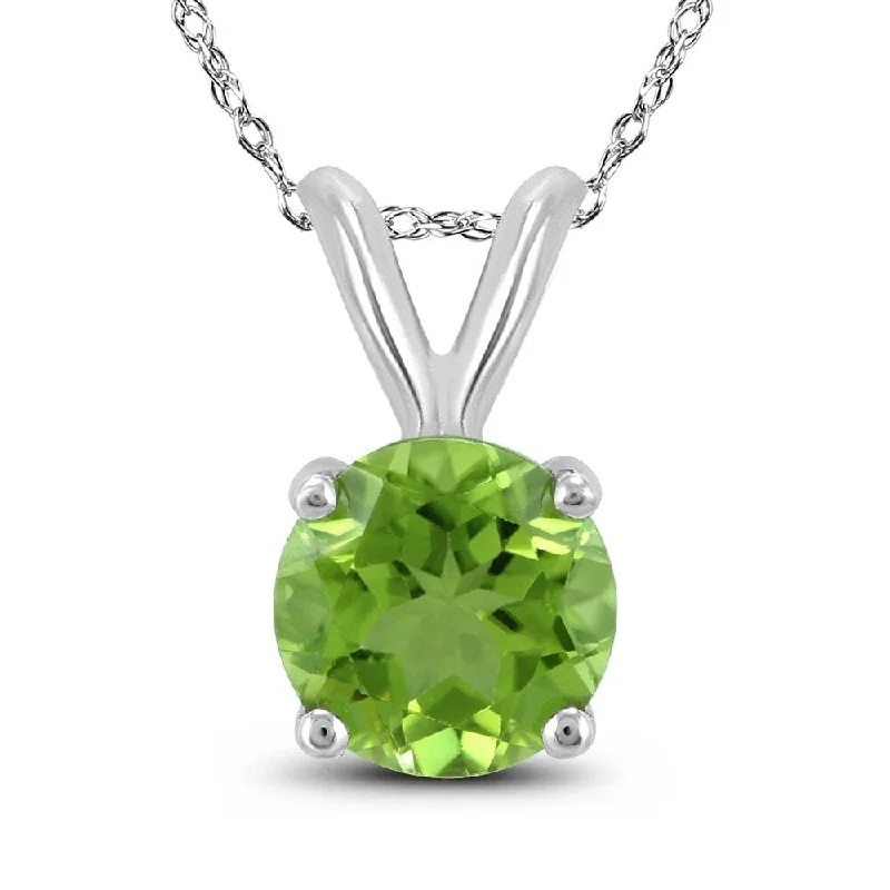 engraved pendant necklace with moonstone charm -14K White Gold 6MM Round Peridot Pendant