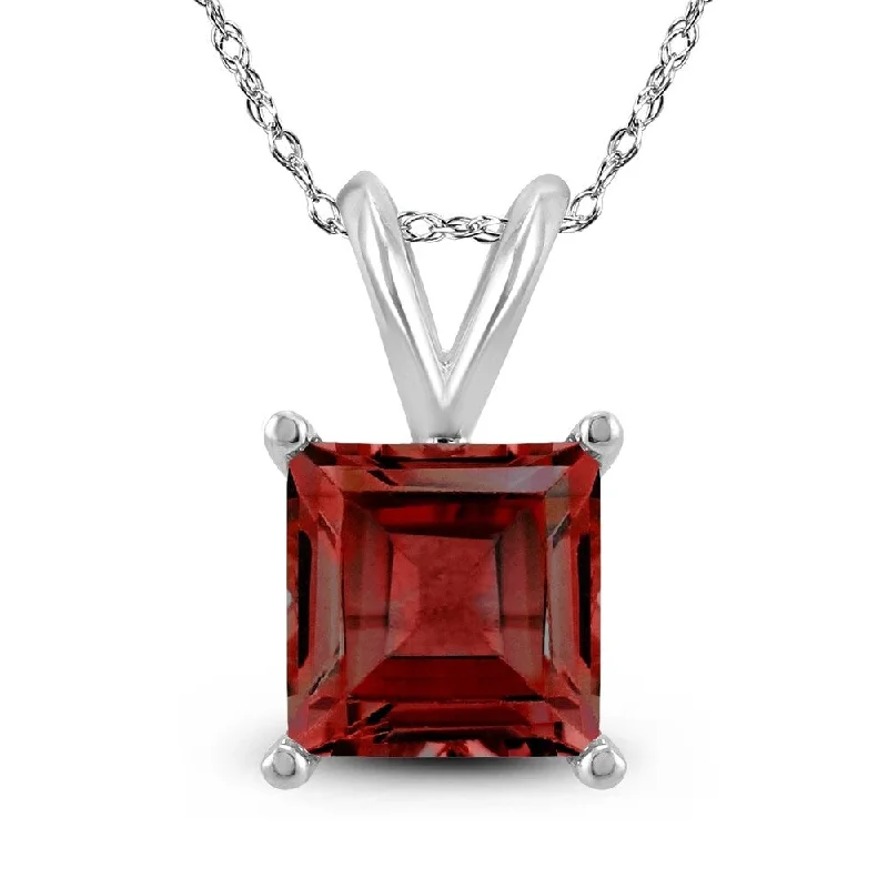 pendant necklace with initials for couples -14K White Gold 6MM Square Garnet Pendant