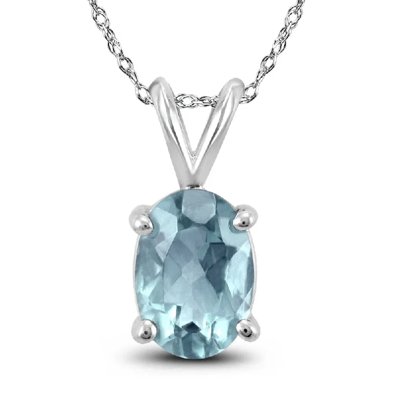 silver pendant necklace with custom gemstone -14K White Gold 6x4MM Oval Aquamarine Pendant