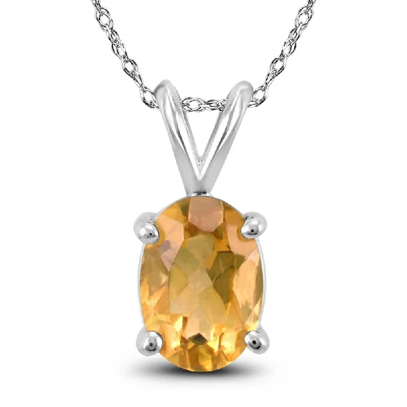 dainty crystal pendant necklace for brides -14K White Gold 6x4MM Oval Citrine Pendant