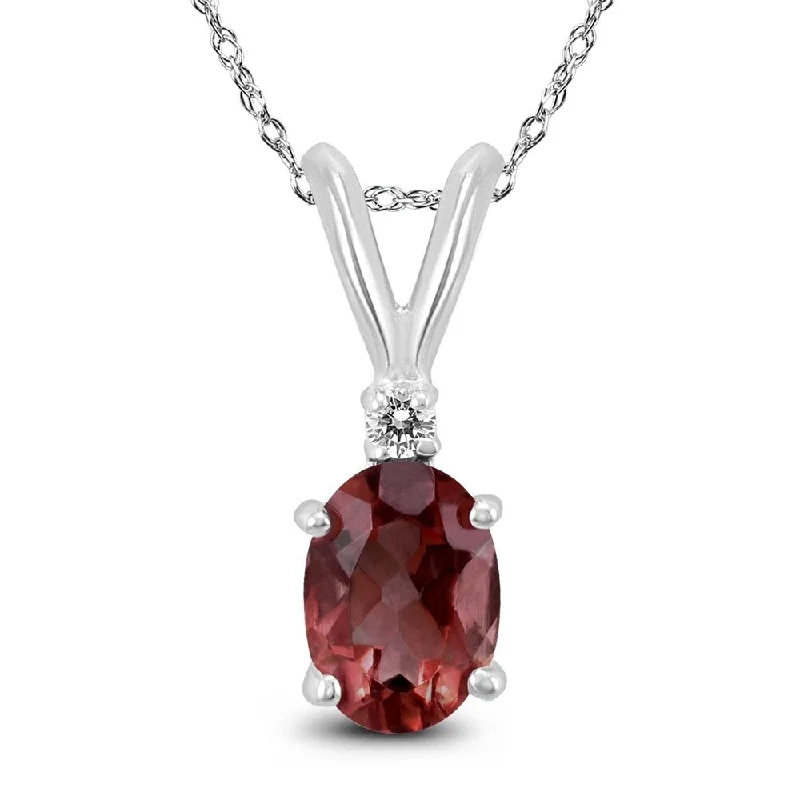 custom pendant necklace with personalized message -14K White Gold 6x4MM Oval Garnet and Diamond Pendant