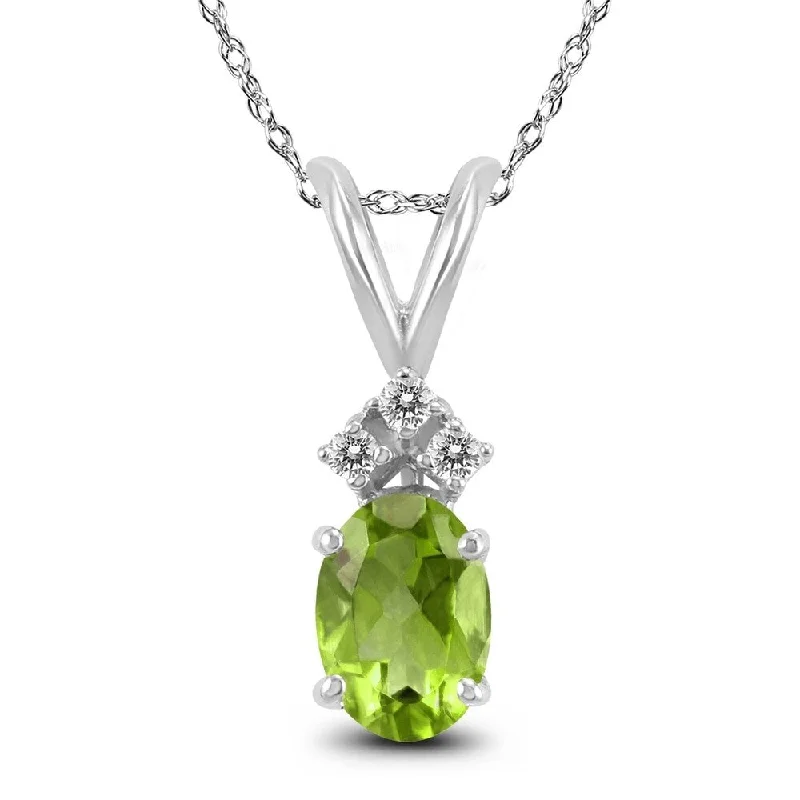 sterling silver pendant necklace for men -14K White Gold 6x4MM Oval Peridot and Diamond Pendant