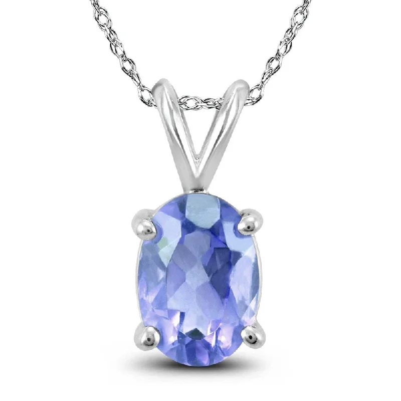 personalized pendant necklace with gemstone and charm -14K White Gold 6x4MM Oval Tanzanite Pendant