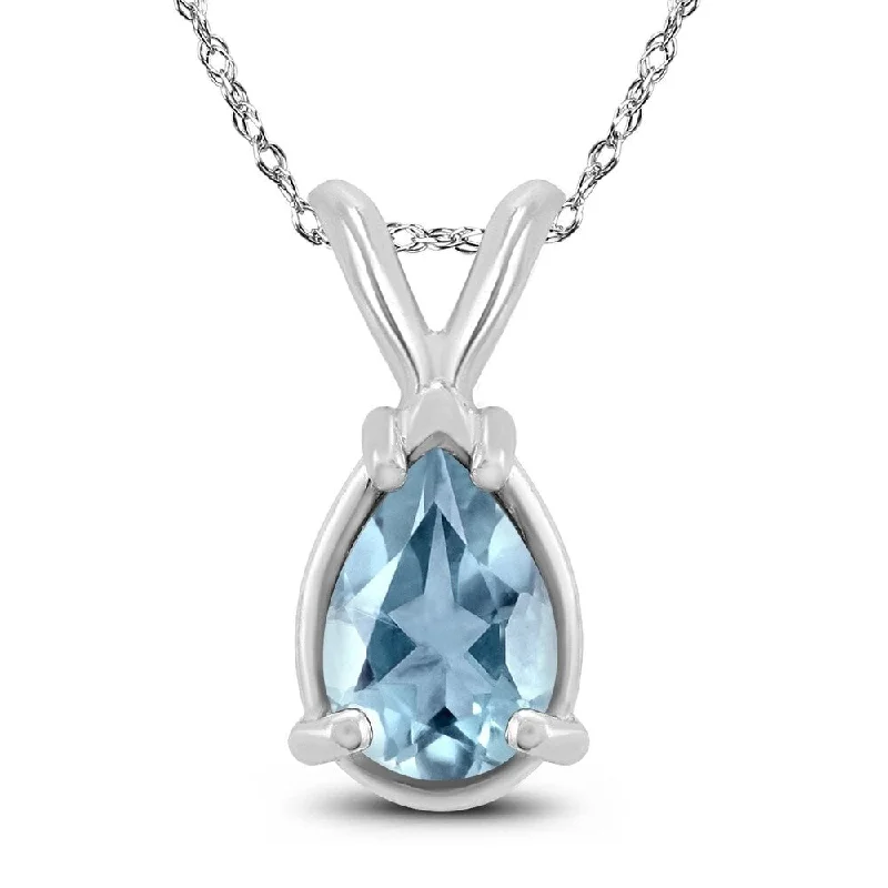 silver pendant necklace with custom heart design -14K White Gold 6x4MM Pear Aquamarine Pendant