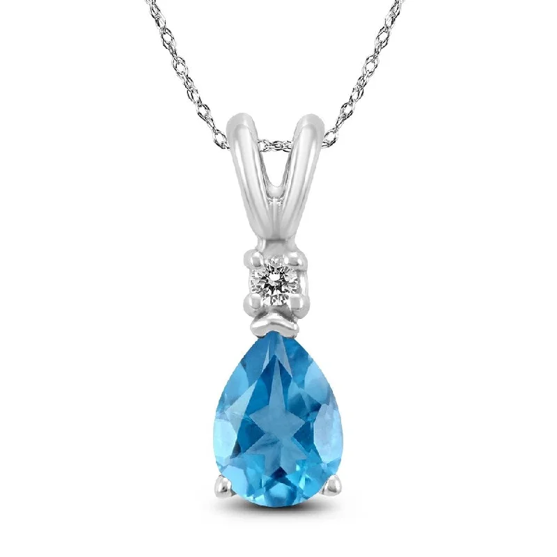 custom pendant necklace with star and moon -14K White Gold 6x4MM Pear Blue Topaz and Diamond Pendant