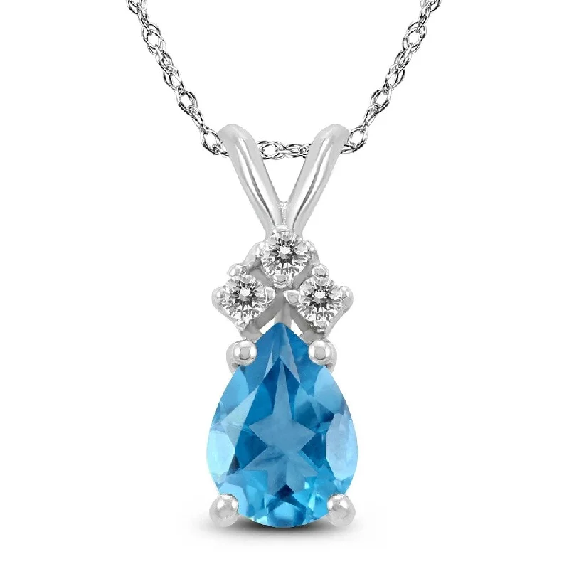 custom pendant necklace with engraved heart -14K White Gold 6x4MM Pear Blue Topaz and Diamond Pendant