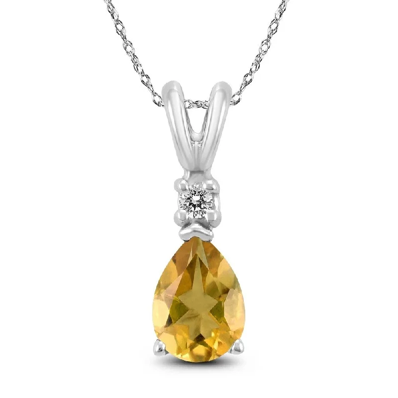 celestial pendant necklace with moon charm -14K White Gold 6x4MM Pear Citrine and Diamond Pendant