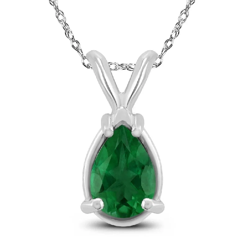 custom pendant necklace with crystal and initials -14K White Gold 6x4MM Pear Emerald Pendant