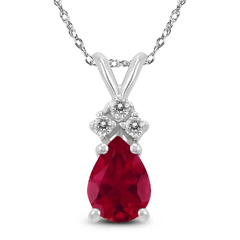 women’s custom pendant necklace with photo -14K White Gold 6x4MM Pear Ruby and Diamond Pendant