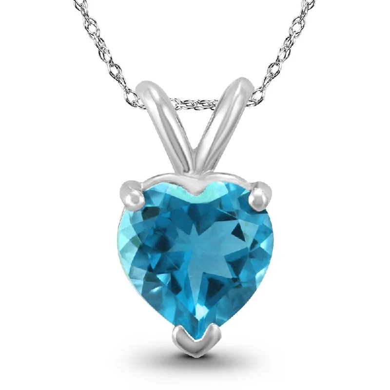 women’s gold pendant necklace with crystal heart -14K White Gold 7MM Heart Blue Topaz Pendant