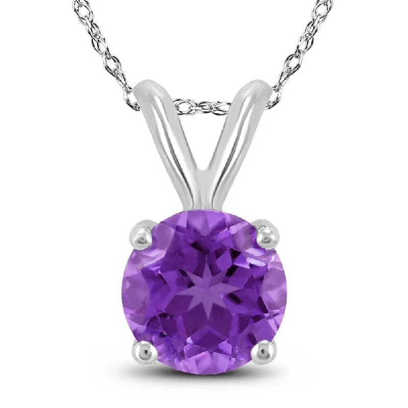 personalized pendant necklace with gemstone silver -14K White Gold 7MM Round Amethyst Pendant