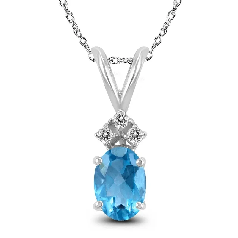 personalized crystal heart pendant necklace silver -14K White Gold 7x5MM Oval Blue Topaz and Diamond Pendant