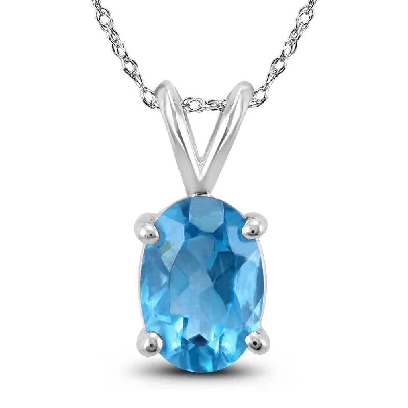 women’s dainty heart-shaped pendant necklace -14K White Gold 7x5MM Oval Blue Topaz Pendant