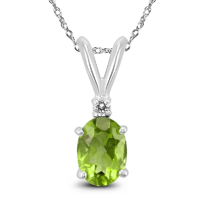 women’s gold pendant necklace with heart design -14K White Gold 7x5MM Oval Peridot and Diamond Pendant