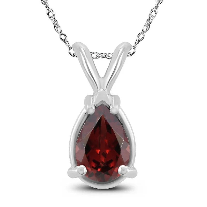 celestial crystal pendant necklace for women -14K White Gold 7x5MM Pear Garnet Pendant