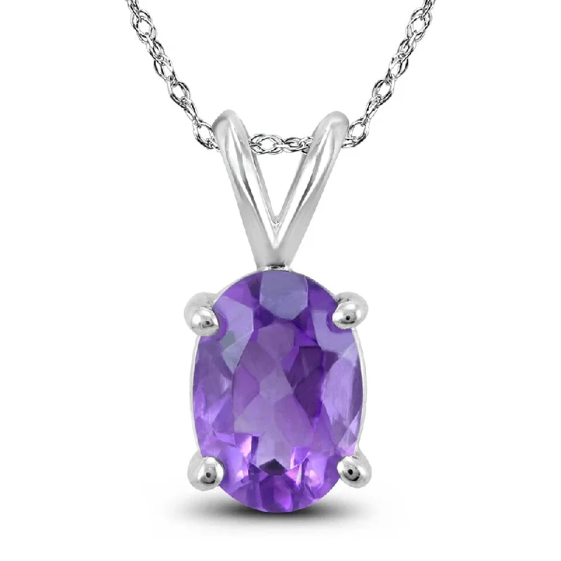 custom pendant necklace for bridal shower gift -14K White Gold 8x6MM Oval Amethyst Pendant