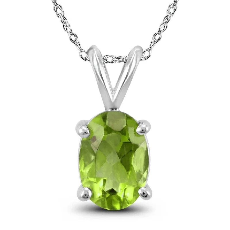 personalized pendant necklace for family gift -14K White Gold 8x6MM Oval Peridot Pendant