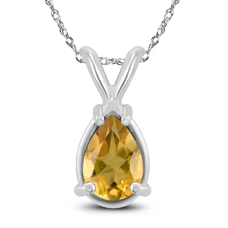 women’s bar pendant necklace with charm -14K White Gold 8x6MM Pear Citrine Pendant