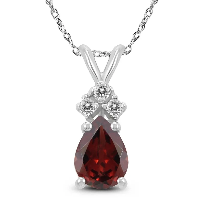 personalized heart pendant necklace for mom -14K White Gold 8x6MM Pear Garnet and Diamond Pendant