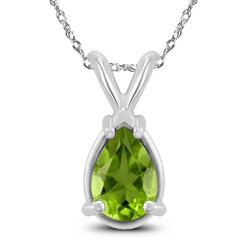 gold pendant necklace with engraving for mom -14K White Gold 8x6MM Pear Peridot Pendant