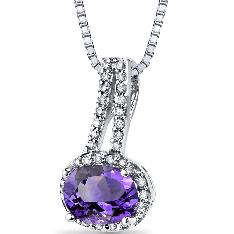 women’s celestial pendant necklace gold -Amethyst and Diamond Pendant Necklace 14K White Gold 1 Carat Oval