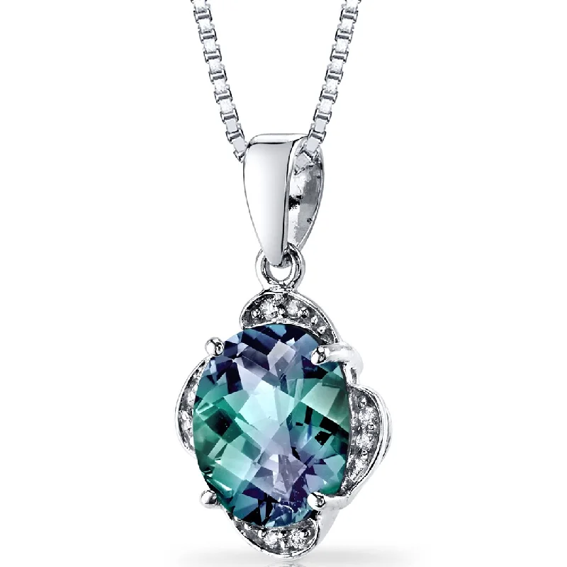 custom pendant necklace with star and moon -Alexandrite and Diamond Pendant Necklace 14K White Gold 3.25 Carats Oval Shape