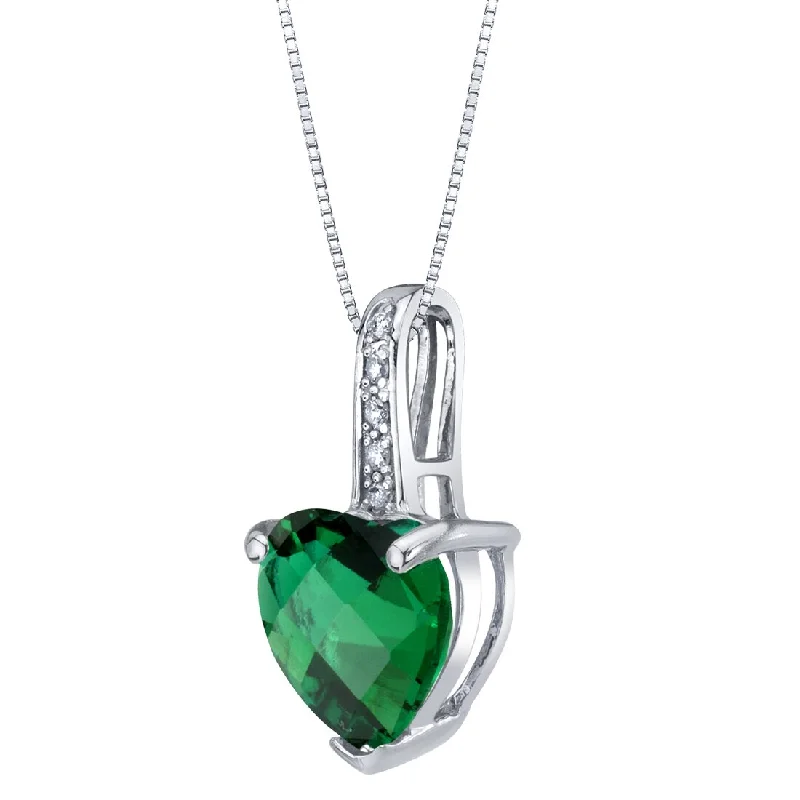 personalized pendant necklace with gemstone and charm -Heart Shape Emerald and Diamond Pendant Necklace 14K White Gold 1.50 Carats