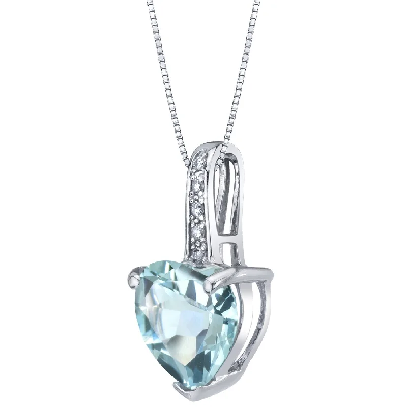 women’s personalized pendant necklace with name -Heart Shape Aquamarine and Diamond Pendant Necklace 14K White Gold 1.50 Carats