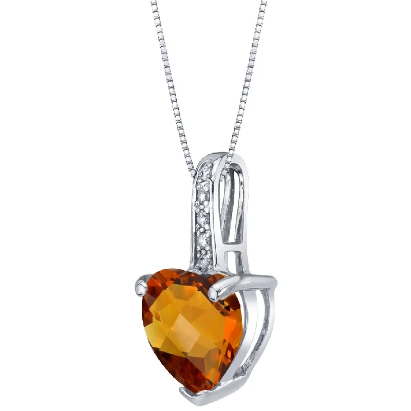 women’s heart pendant necklace with initials -Heart Shape Citrine and Diamond Pendant Necklace 14K White Gold 1.50 Carats