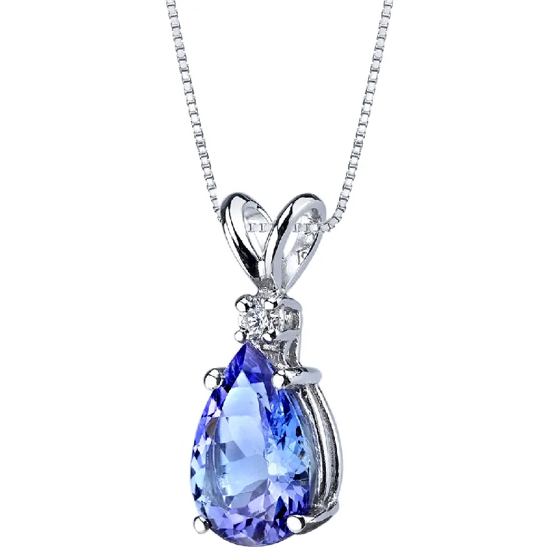 personalized pendant necklace with celestial star -Tanzanite and Diamond Pendant Necklace 14K White Gold 2.25 Carats Pear Shape